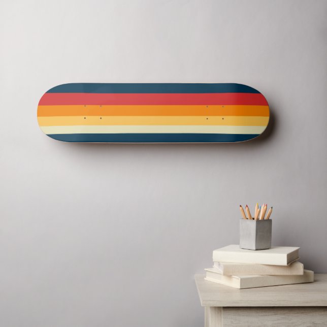 Skateboard rayas rojas, azules, naranjas y amarillas (Arte de pared (horz))