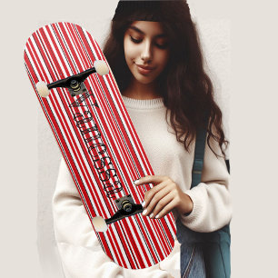 Skateboard Rayas Rojas Vibrantes Asimétricas Modernas Nombre
