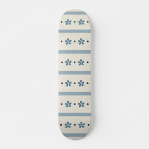 Skateboard Rayas y Flores Azules y Crema