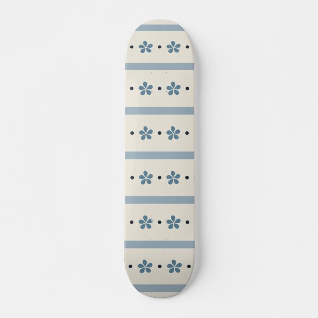 Skateboard Rayas y Flores Azules y Crema (Anverso )