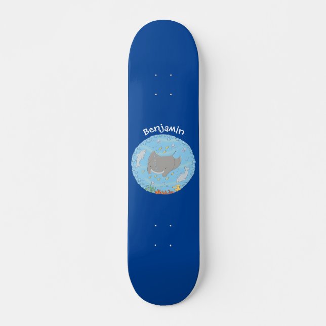 Skateboard Rayo de manta y burbujas ilustracion personalizado (Anverso )