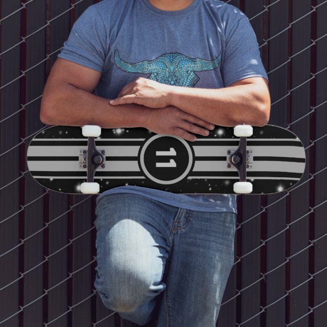 Skateboard Rayos de Carreras negro y plateado Starlight (Exterior 3)