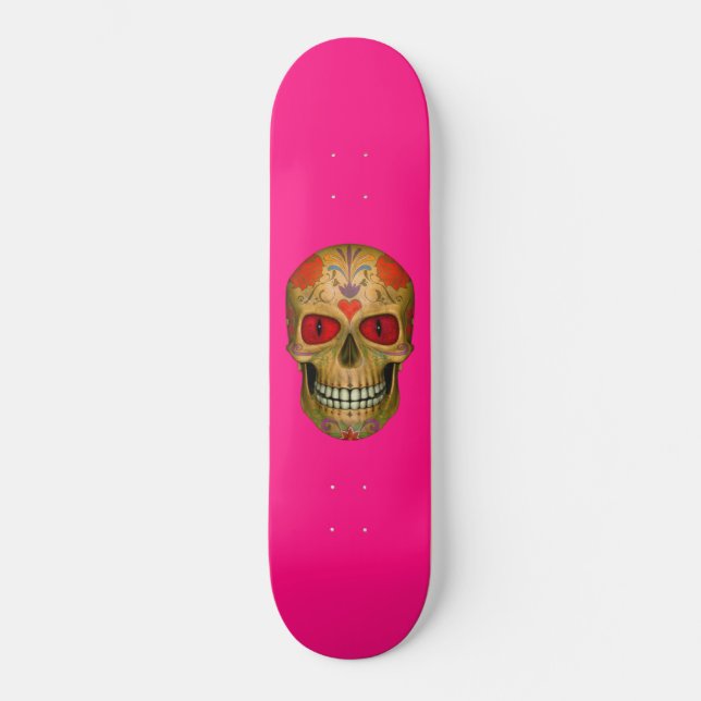 Skateboard Red Eyed Sugar Skull Zombie Skyboard Hot Pink (Anverso)