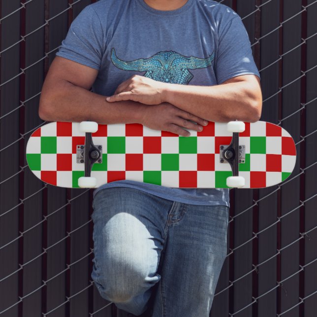 Skateboard Red White Green Checkered Pattern Design  (Exterior 3)