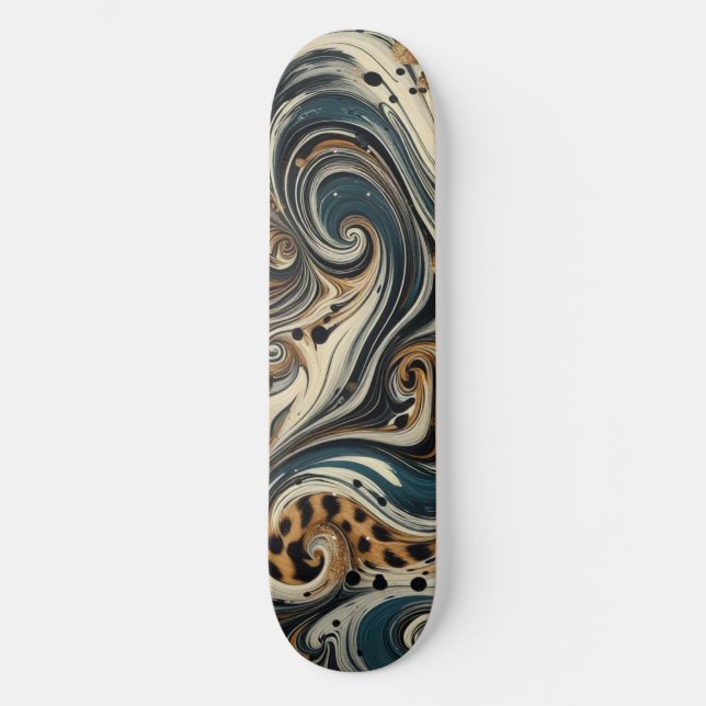 Skateboard Remolino de estampado de leopardo abstracto (Anverso)