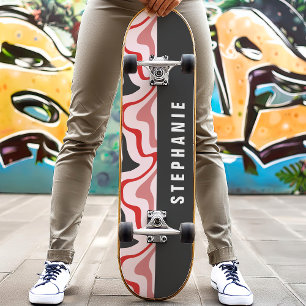 Skateboard Remolino de mármol abstracto moderno retro rojo y