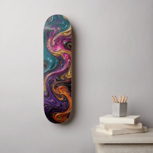 Skateboard Remolino de mármol líquido - Arte fluido teal mage