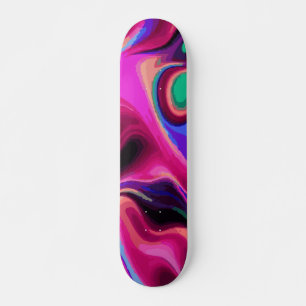 Skateboard Remolino de pintura abstracta rosa verde y azul ne