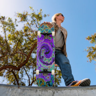 Skateboard Remolino Líquido Abstracto Retro Groovy Color Purp