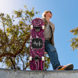 Skateboard Remolinos abstractos de damasco rosa caliente Mono