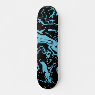 Skateboard Remolinos azules y negros pintura fluida abstracta