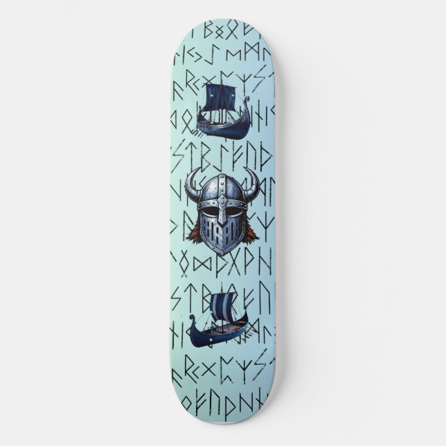 Skateboard Repeating Viking Ships and Helmet Design over Rune (Anverso)