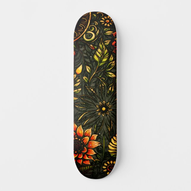 Skateboard Resumen Arte Urbano Inspirado Girasol Grunge (Anverso)