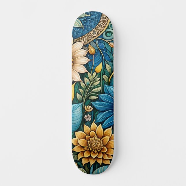 Skateboard Resumen Azul lindo Diseño de girasol Wide Street (Anverso)