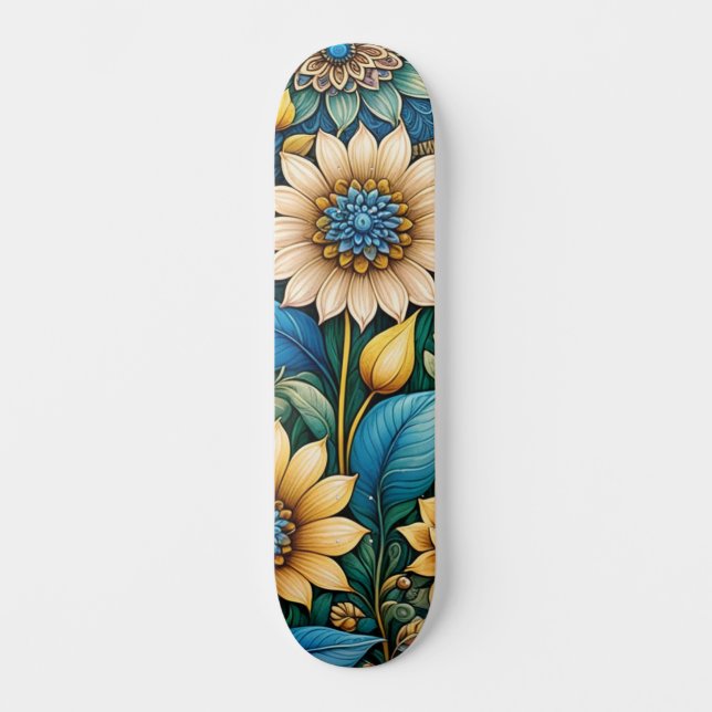 Skateboard Resumen Azul lindo Diseño de girasol Wide Street (Anverso)