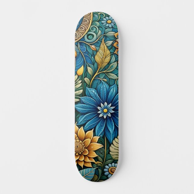 Skateboard Resumen Azul lindo Diseño de girasol Wide Street (Anverso)