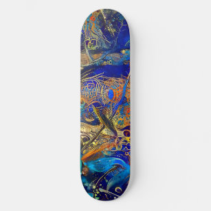 Skateboard Resumen azul y oro