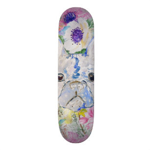Skateboard Resumen bulldog francés pintura de acuarela flora