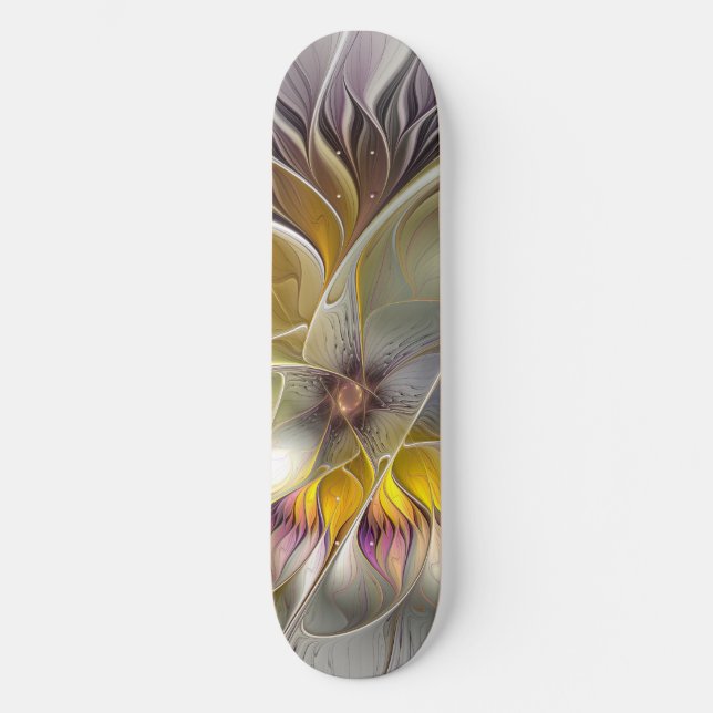 Skateboard Resumen de fantasía colorida Flor Fractal Moderno (Anverso)