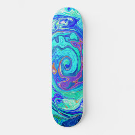 Skateboard Resumen de Groovy Ocean Blue y Green Liquid Swirl
