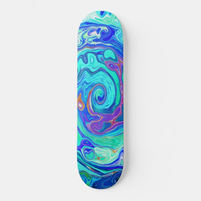 Skateboard Resumen de Groovy Ocean Blue y Green Liquid Swirl (Anverso)