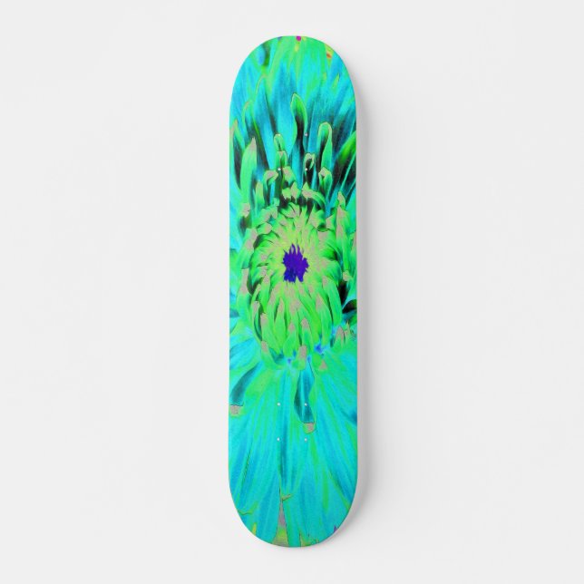 Skateboard Resumen de la flor de Dahlia decorativa de Aqua (Anverso )