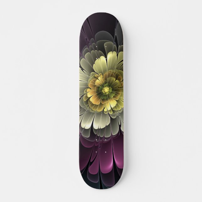 Skateboard Resumen de la flor fractal gris purpur moderna (Anverso )