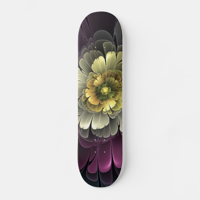 Skateboard Resumen de la flor fractal gris purpur moderna (Anverso)
