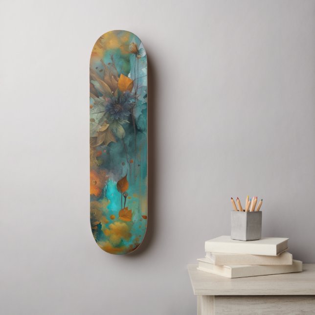 Skateboard Resumen de oro de óxido Verde azulado floral de ot (Arte de la pared)