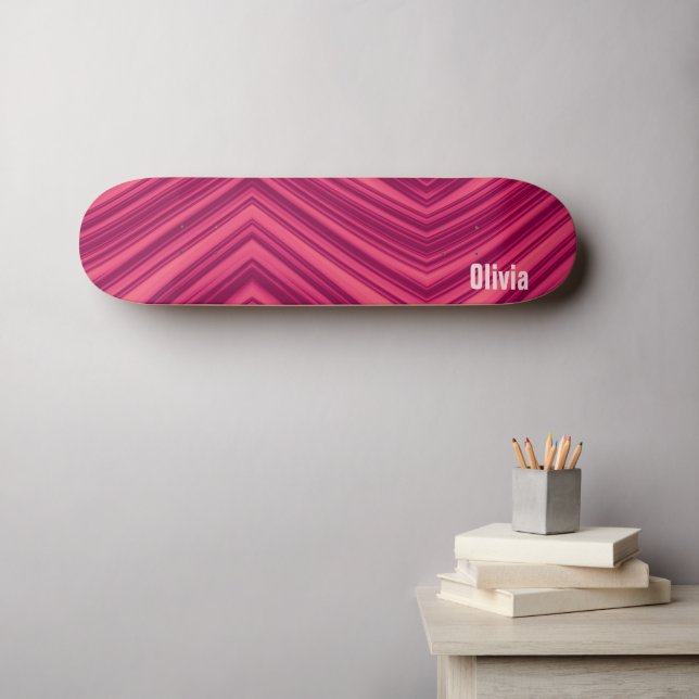 Skateboard Resumen de patrón rayado rosado con plantilla de n (Arte de pared (horz))