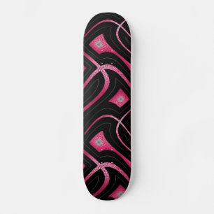 Skateboard Resumen de piel falsa rosa y diseño negro