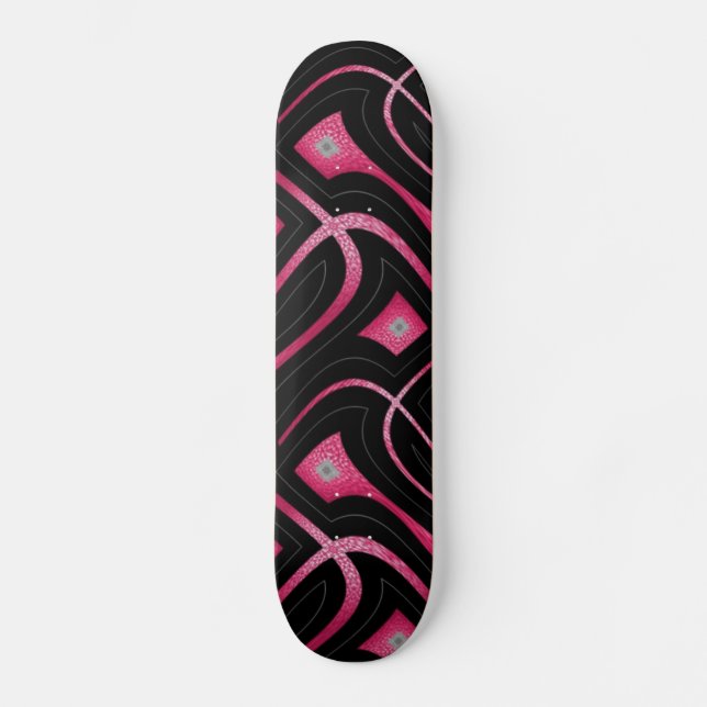 Skateboard Resumen de piel falsa rosa y diseño negro (Anverso)