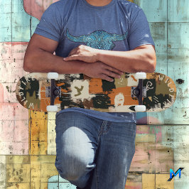 Skateboard Resumen de tono terrestre con motivos de graffiti 