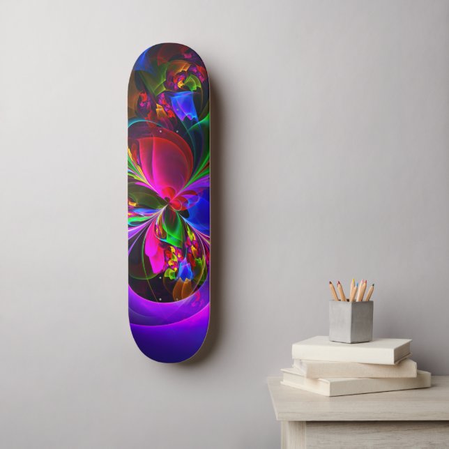 Skateboard Resumen floral moderno Patrón azul rojo del arte # (Arte de la pared)