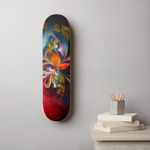 Skateboard Resumen floral moderno Patrón azul rojo del arte #
