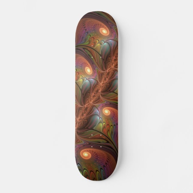 Skateboard Resumen fluorescente colorido Trippy Brown Fractal (Anverso)