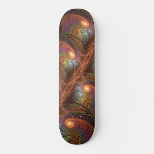 Skateboard Resumen fluorescente colorido Trippy Brown Fractal