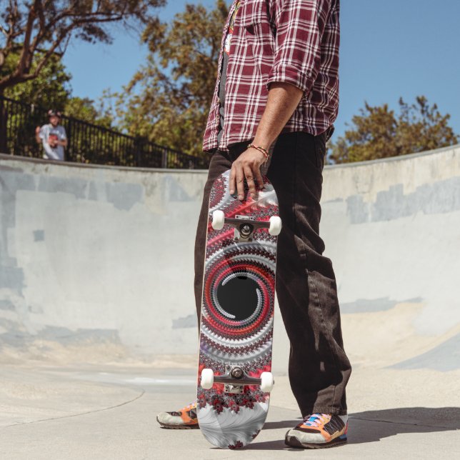 Skateboard Resumen Fractal de gradiente negro rojo (Exterior 2)