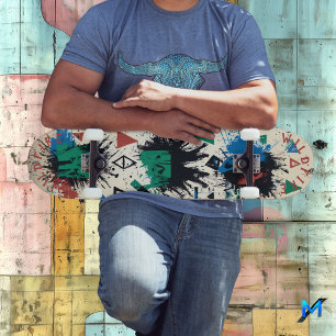 Skateboard Resumen geométrico con ramas de graffiti negrita