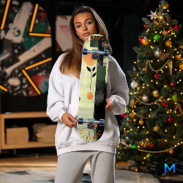 Skateboard Resumen Geométrico floral en Naranja y verde