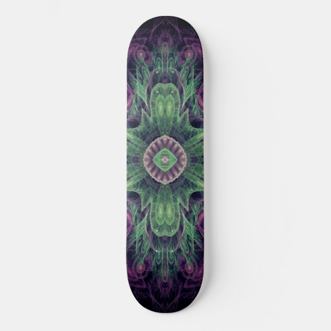 Skateboard Resumen moderno Diseño fractal púrpura y verde (Anverso)