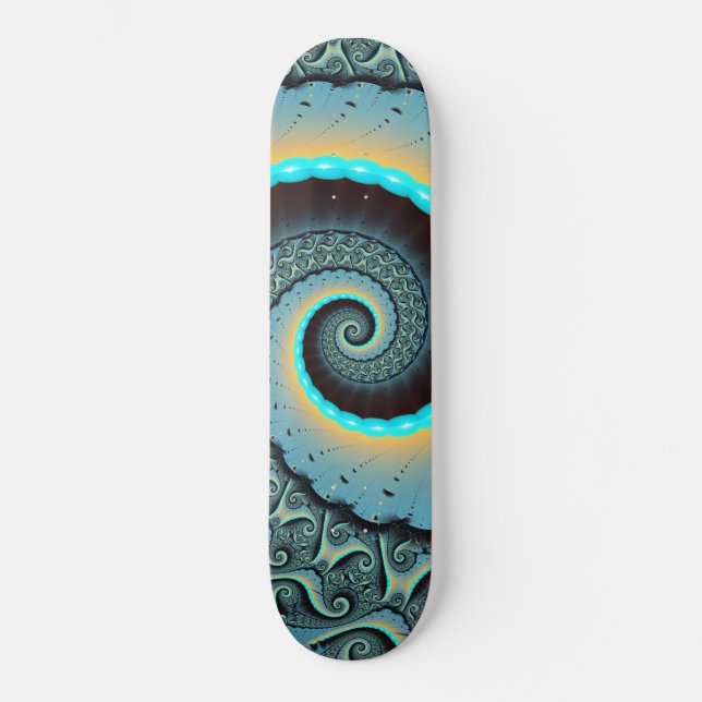 Skateboard Resumen Naranja azul turquesa arte fractal (Anverso)