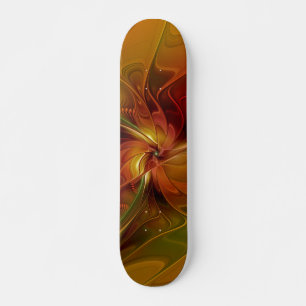 Skateboard Resumen Naranja rojo Brown Flor de arte fractal ve