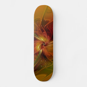 Skateboard Resumen Naranja rojo marrón arte fractal verde