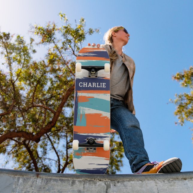 Skateboard Resumen Nombre personalizado de pincel de Naranja  (Exterior 1)