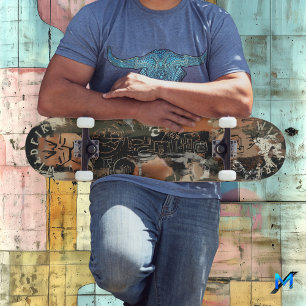 Skateboard Resumen rústico con intrincada línea de graffiti