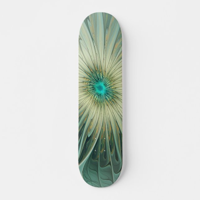 Skateboard Resumen Sage Green Fantasy Flower Fractal Art (Anverso )