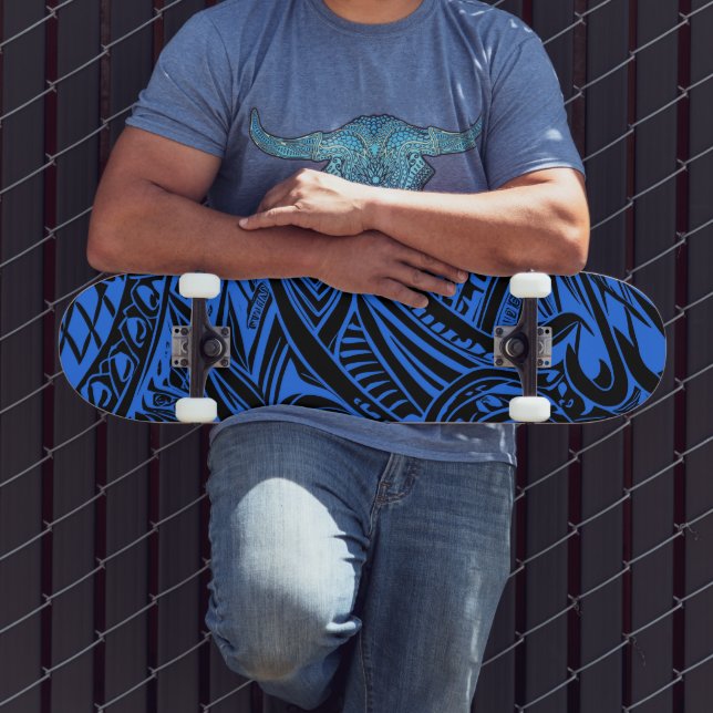 Skateboard Resumen Tribal Negro Y Azul (Exterior 3)