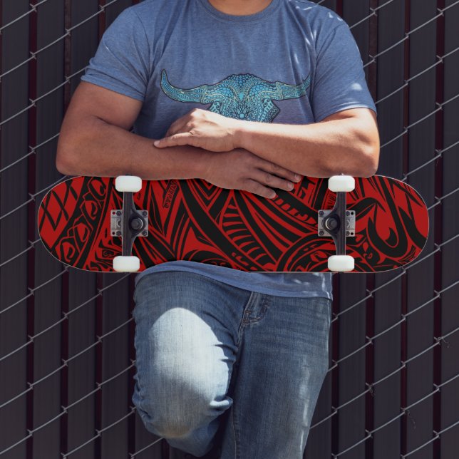Skateboard Resumen Tribal Negro Y Rojo (Exterior 3)
