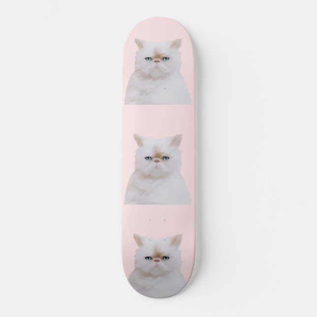 Skateboard Retrato de gato blanco gitano y agudo, suave y enf (Anverso)